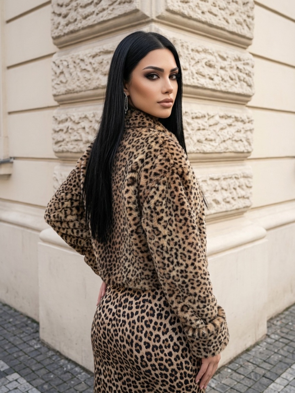 Faux Fur Leopard Print Jacket -